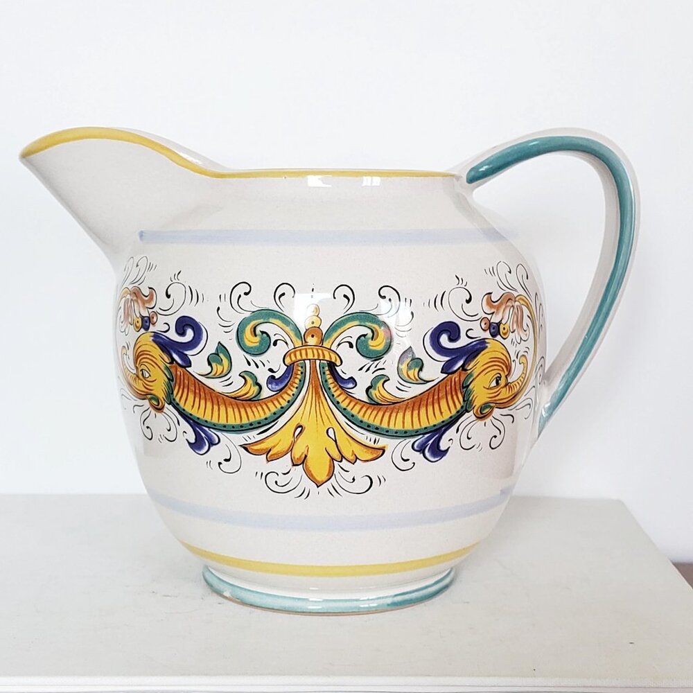 Deruta Ceramiche Pitcher With Dragons, Made In Italy, Ceramic Jug